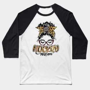 Hockey Mom Messy Bun   Hockey Mama Leopard Baseball T-Shirt